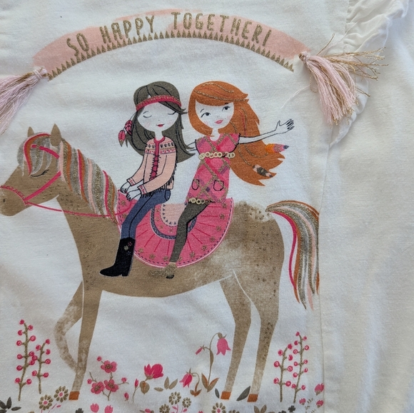 Little Kids Girls White Long Sleeve Shirt with Horse Print Size 7-8 - Picture 4 of 8